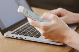 Laptop, phone, hand