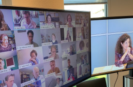 Foto deelnemers videoconferentie reflection rooms en minister