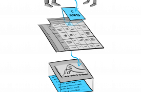 Tekening twee medewerkers die het statistisch handboek toepassen