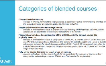 Slide met categorieën van blended courses