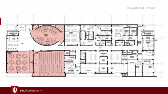 Plattegrond van de eerste etage van de Innovation Hall, Indiana University