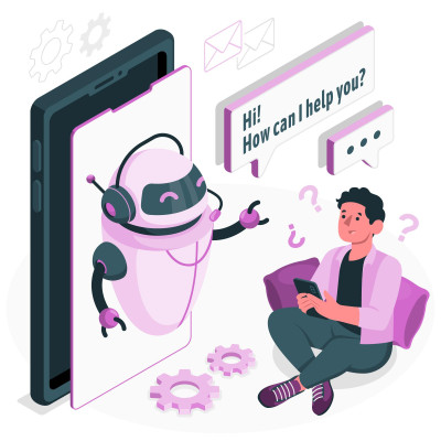 jongere in gesprek met robot met tekst: Hi! How can I help you?