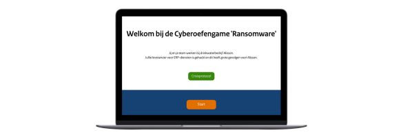 Laptop met op het openingsscherm van de cyberransomware game