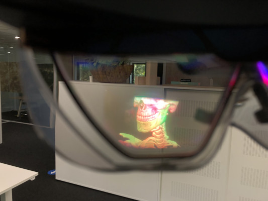 A view through one of the displays of the HoloLens