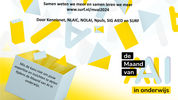 maand van aied logo met doos waaruit blokjes spuiten met de letters A en I