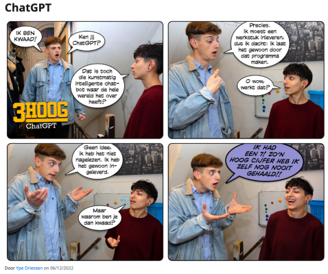 A short strip by Ype Driessen of two students discussing ChatGPT [6]