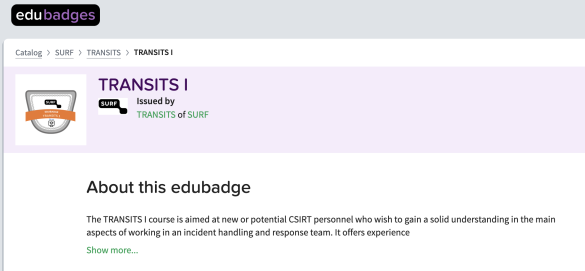 Screenshot van de TRANSITS I edubadge op een beeldscherm