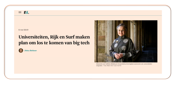 Het Financieele Dagblad (FD) |06 mei 2026| Universiteiten, Rijk en Surf maken plan om los te komen van big tech
