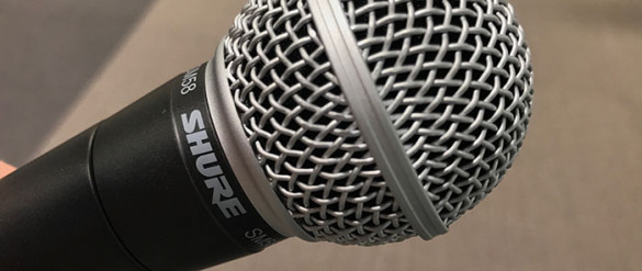 Close up of a Shure microphone