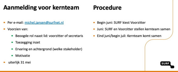 Aanmelden en procedure voor het kernteam