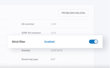 DDoS filter self-service knop