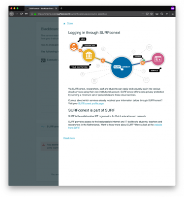 Figure 2: Explanation of SURFconext within the information screen