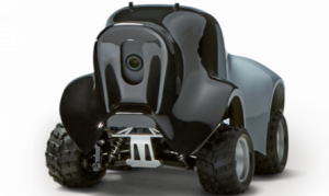 AWS DeepRacer: een zwarte kleine raceauto met een camera voorop