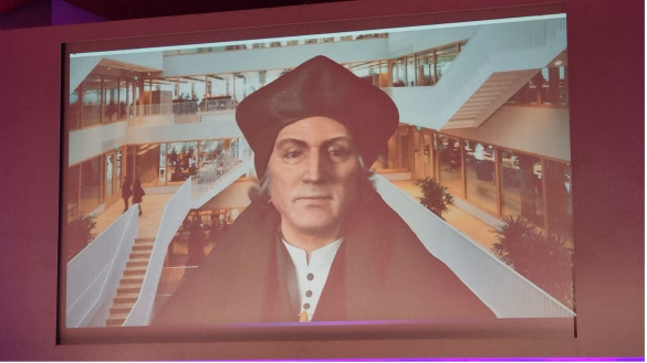 The famous Erasmus took stage as an avatar with a voice fed by a Large Language Model