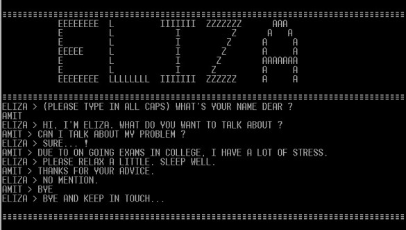 schermafbeelding van de interface van Eliza