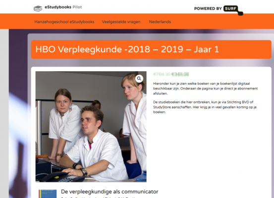 Figuur 2: Boekenlijst HBO Verpleegkunde 2018 – 2019 in de eStudybooksportal