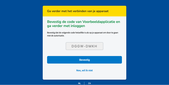 Scherm van SURFconext waarin de gebruiker wordt gevraagd om een device code in te voeren