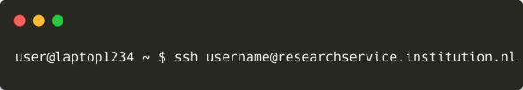 Terminal with ssh command to log into the research service