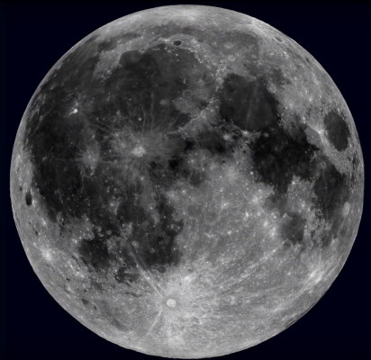A NASA picture of the moon showing the dark spots on the moon