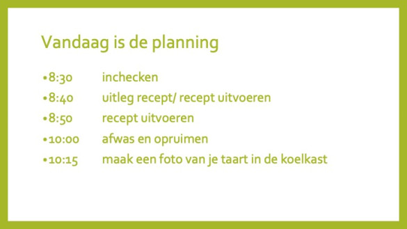 De planning van de kookopdracht vanuit huis