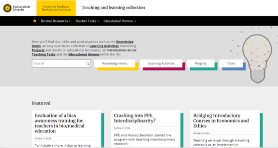 een screenshot van de website teaching and Learning collection