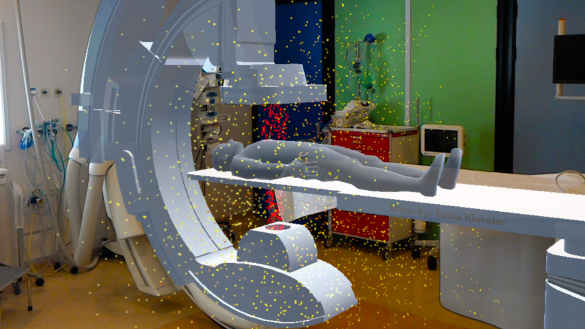 Figure 4: HoloLens screen capture of a visualization of X-ray radiation inside an operating room. Source: [1]