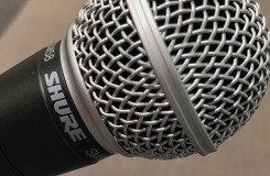 Close up of a Shure microphone