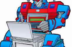 optimus prime die achter een laptop zit