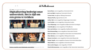 Volkskrant |22 december 2019 | Digitalisering bedreigt onze universiteit. Het is tijd om een grens te trekken