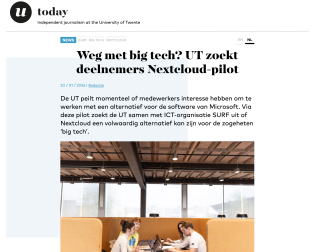 Weg met big tech? UT zoekt deelnemers Nextcloud-pilot