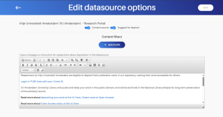 example of the backend, shows how turn the switch to show your repository on the frontend as 'suggested', and  how to edit additional instructions.